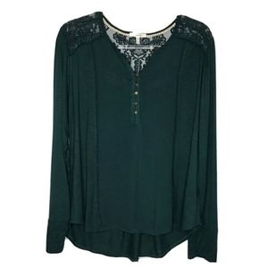 Maurices Lace Back Top Long Sleeve XXL Green